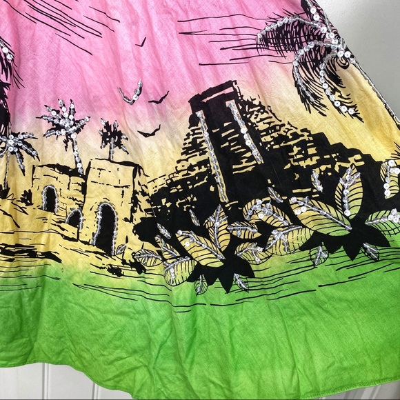 Angie Dip Dye Sequin Tropical Midi Circle Skirt S - Picture 3 of 7